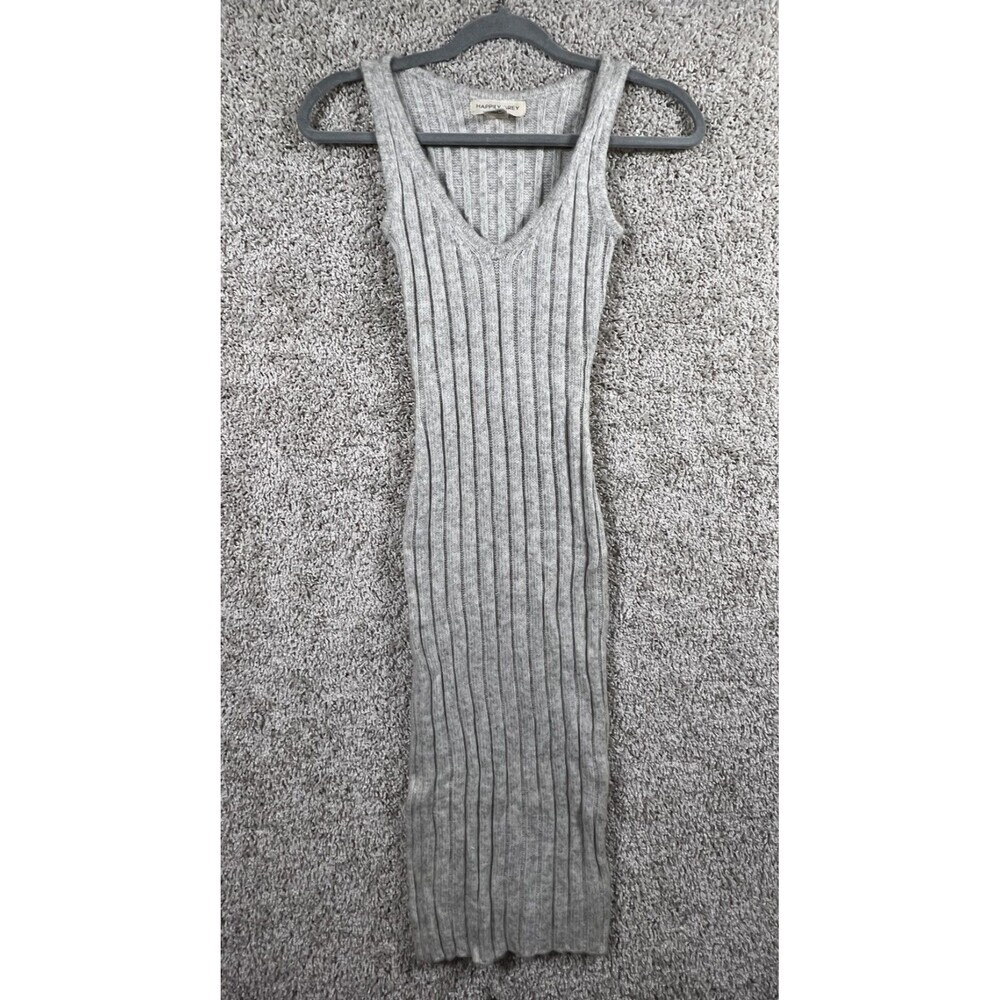 Happily Grey Gray Ribbed Sweater Midi Dress Womens XS Sleeveless Knit